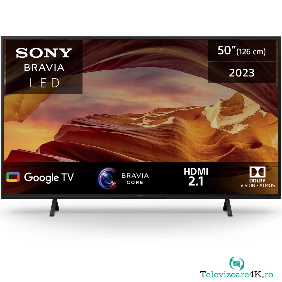Sony Televizor Sony BRAVIA LED 50X75WL, 126 cm, Smart Google TV, 4K Ultra HD, Clasa F, Negru